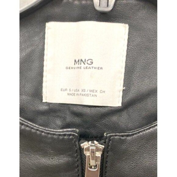 MNG (Mango) Women's Genuine Lammeskin Leather Black Jacket XS - Picture 4 of 6